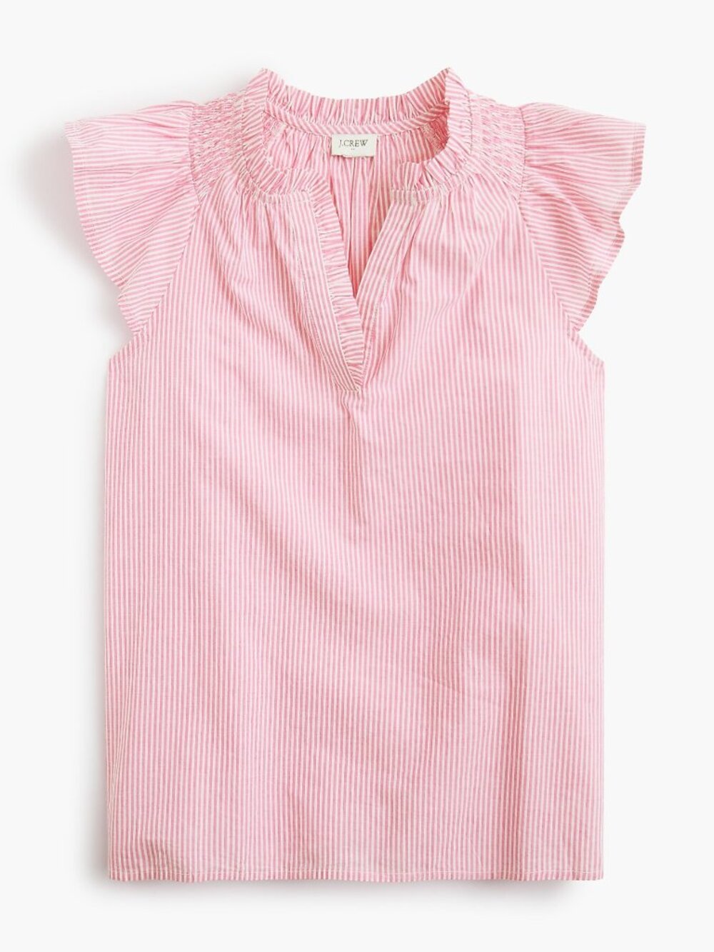 J. Crew Striped Flutter Sleeve Top CI328 Beach Coastal Vacation Pink/White L - Picture 2 of 11